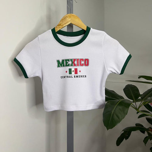 Dame uformell Crop-T-skjorte med Mexico-motiv Skjora
