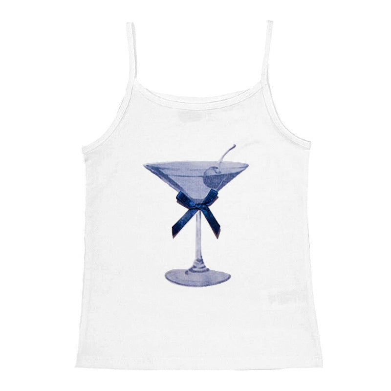 Dame tanktop med kreativ cocktail-design Skjora