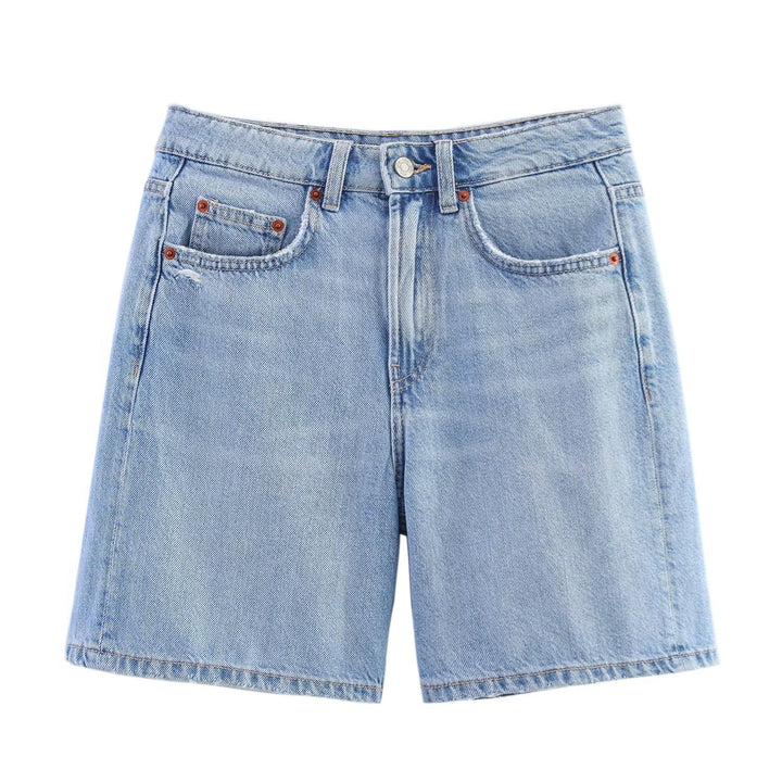 Dame denim shorts i avslappet snitt med høy midje og praktiske lommer Skjora