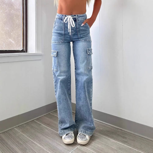 Damer Cargo Jeans med Bred Ben og Høye Lommer Skjora