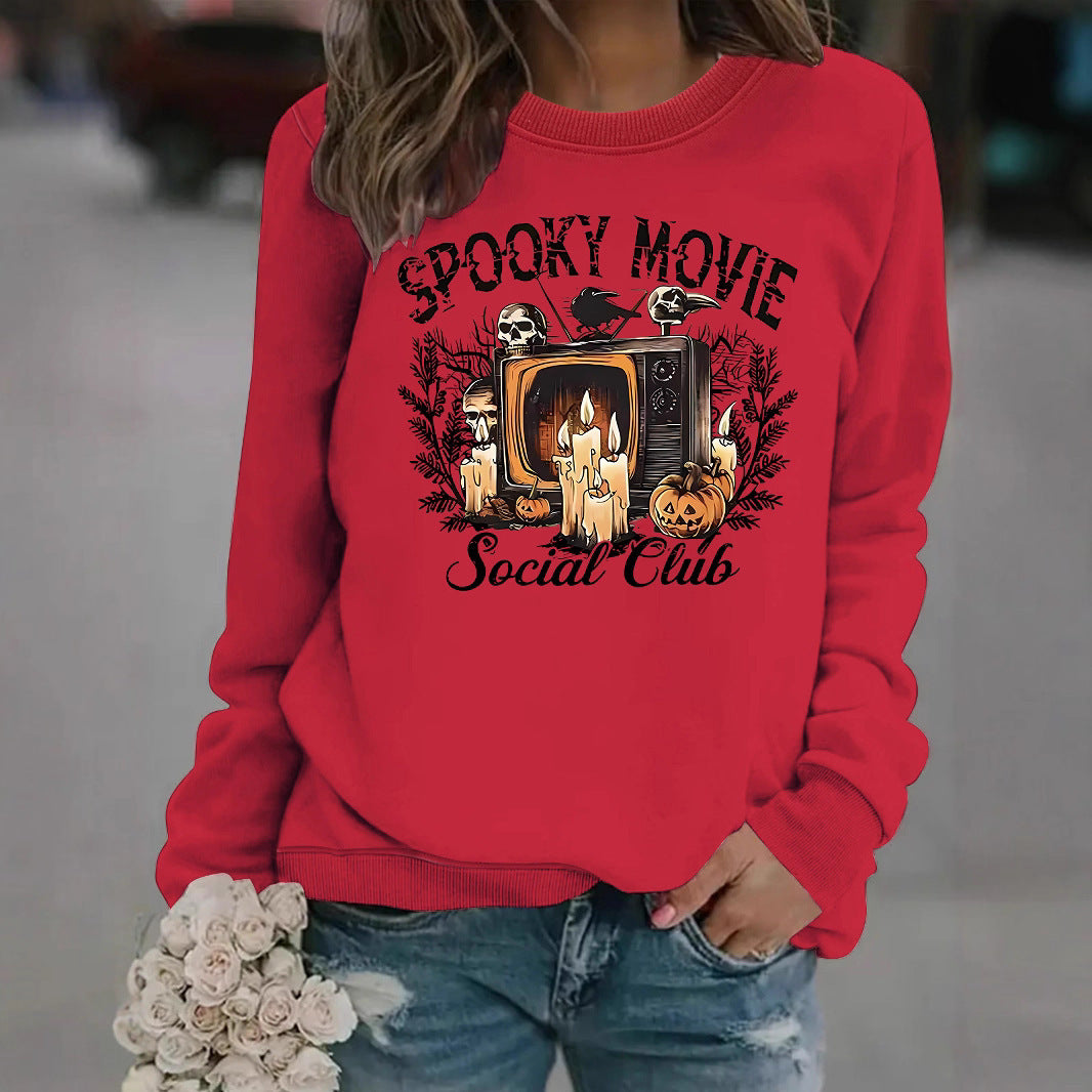 Dame sweatshirt med skummelt filmmotiv og avslappet snitt Skjora