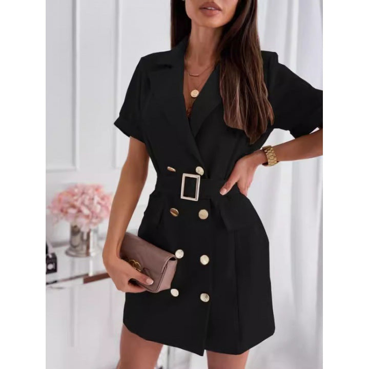 Dame Blazer Kjole med Fashionabel Belte og Praktiske Lommer Skjora