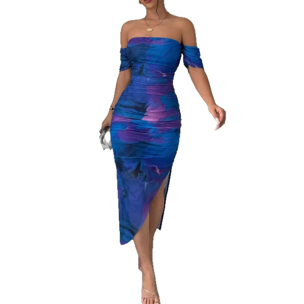 Dame Figurtilpasset Midi-kjole med off-shoulder design og elegant split Skjora
