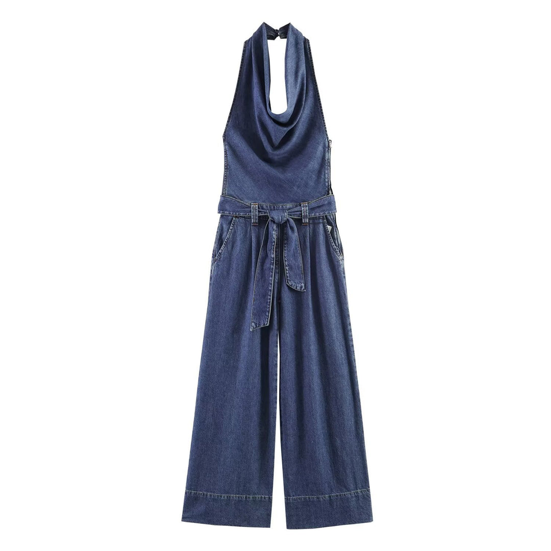 Dame jumpsuit med halvhals og bred ben Skjora
