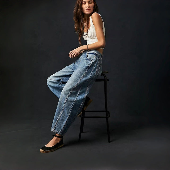 Dame Bredde High-Waist Jeans i Vintage-look med uvanlig vaskemetode Skjora