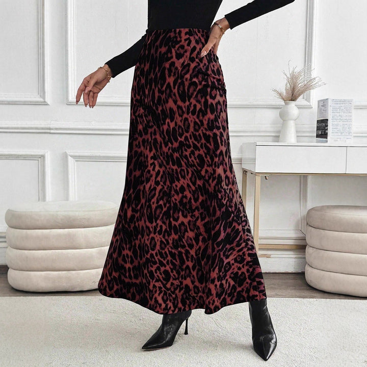Dame maxiskjørt med moderne leopardmønster Skjora
