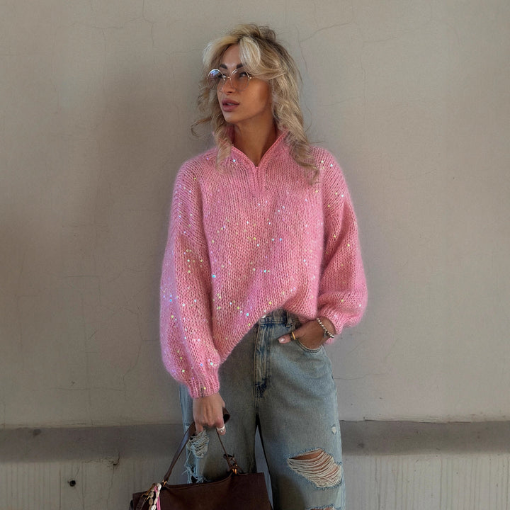 Kvinnes Glitter Genser med Casual Cut og Høy Krage Skjora
