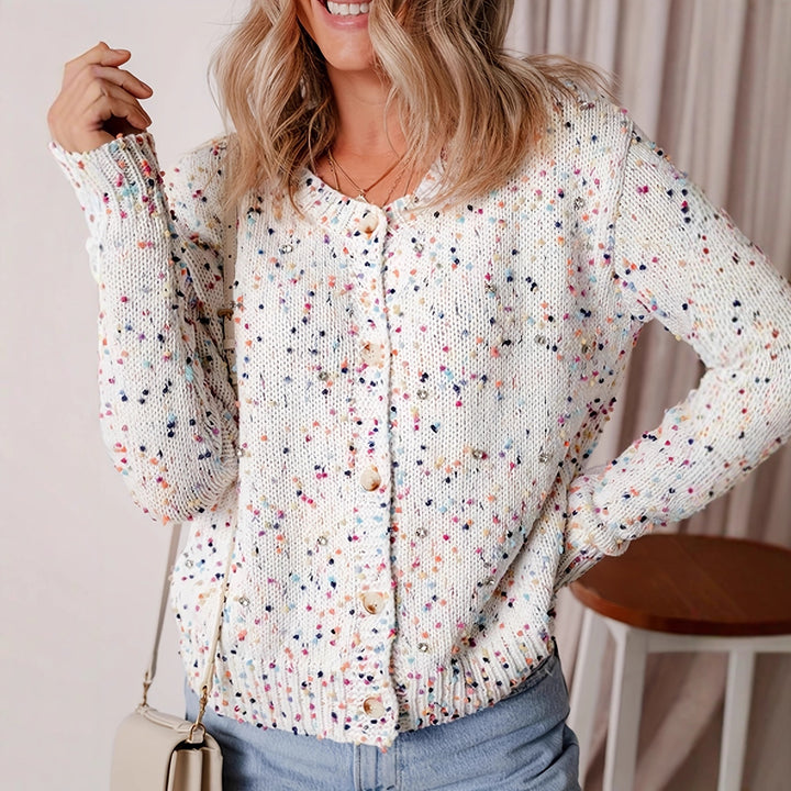 Kvinne cardigan med fargerik mønster Skjora