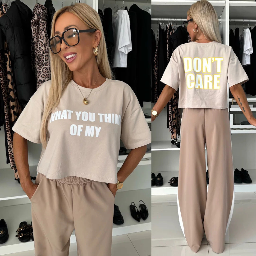 Damer casual crop topp og brede joggerbukser sett Skjora