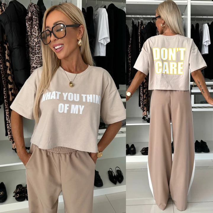 Damer casual crop topp og brede joggerbukser sett Skjora