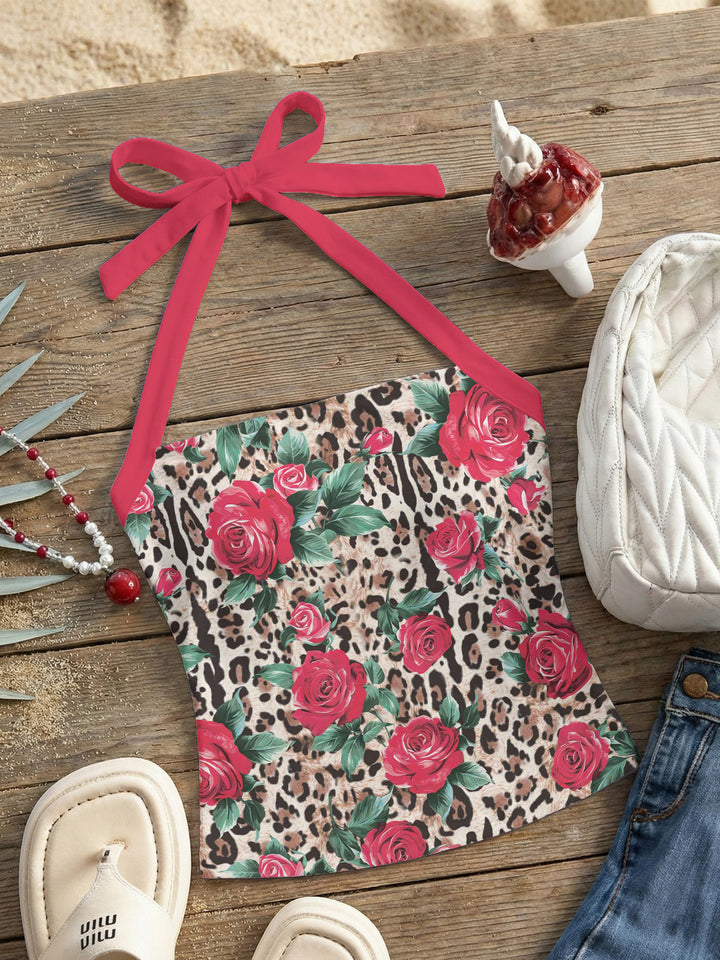 Damen Neckholder Top mit verspieltem Leopardenmuster Skjora