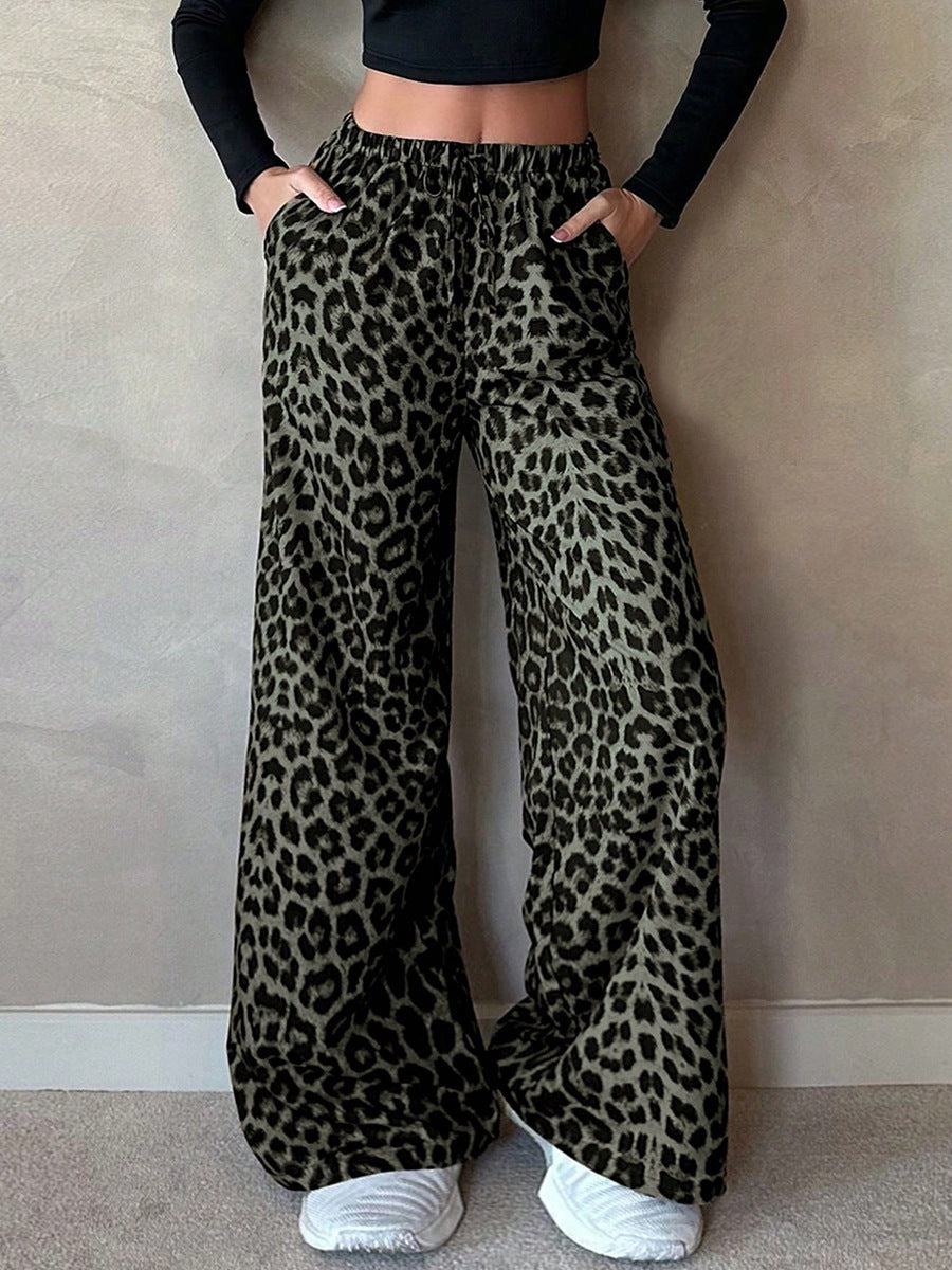 Women's Wide-Leg Palazzo Pants with Eye-Catching Leopard Print Skjora