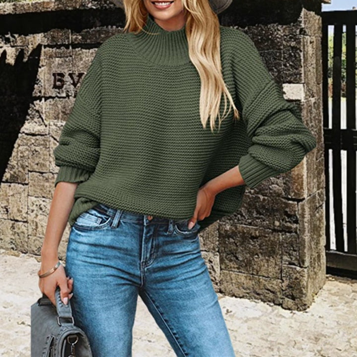 Kvinnes chunky strikkegenser med høy krage og avslappet oversized passform Skjora