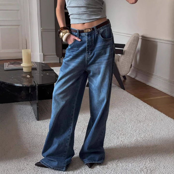 Kvinnelige brede jeans med høy midje og avslappet passform Skjora
