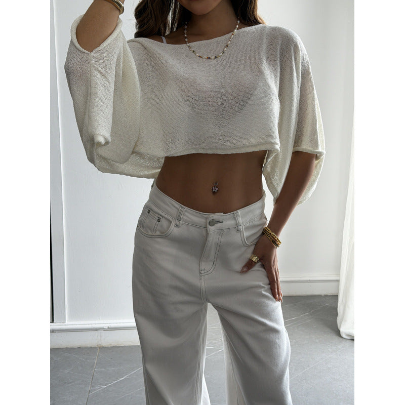 Dame Flocket Crop-Top med asymmetrisk design og dyp utringning Skjora