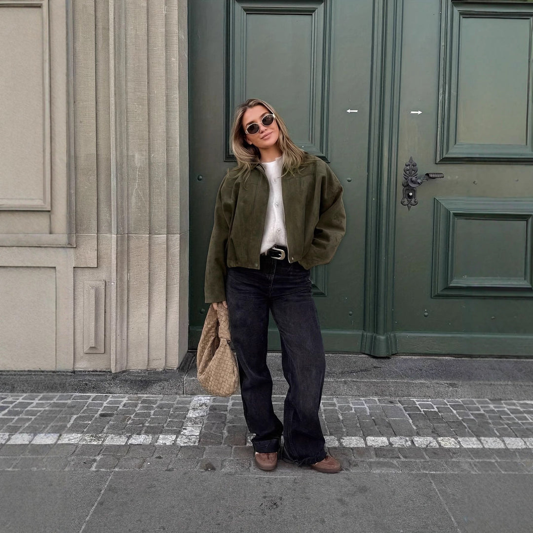 Dame oversized jakke laget av myk semsket imitasjon Skjora