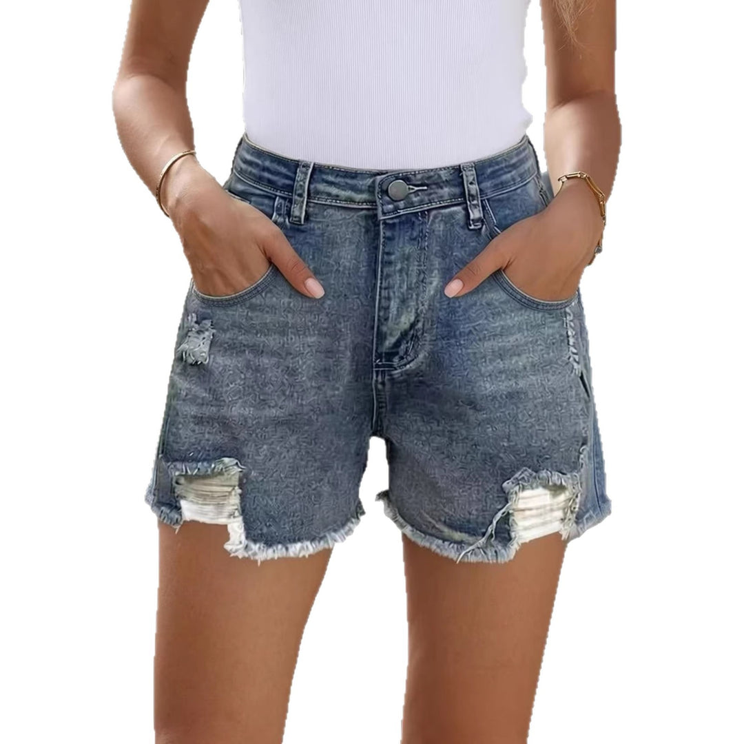 Dame casual Destroyed Jeansshorts med høy midje og frynsete avslutninger Skjora