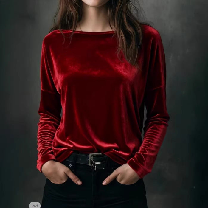 Women's elegant light velvet long-sleeved top