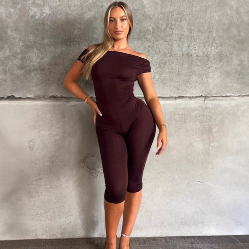Damer Elegant Jumpsuit med Off-Shoulder Design og Rynker Skjora