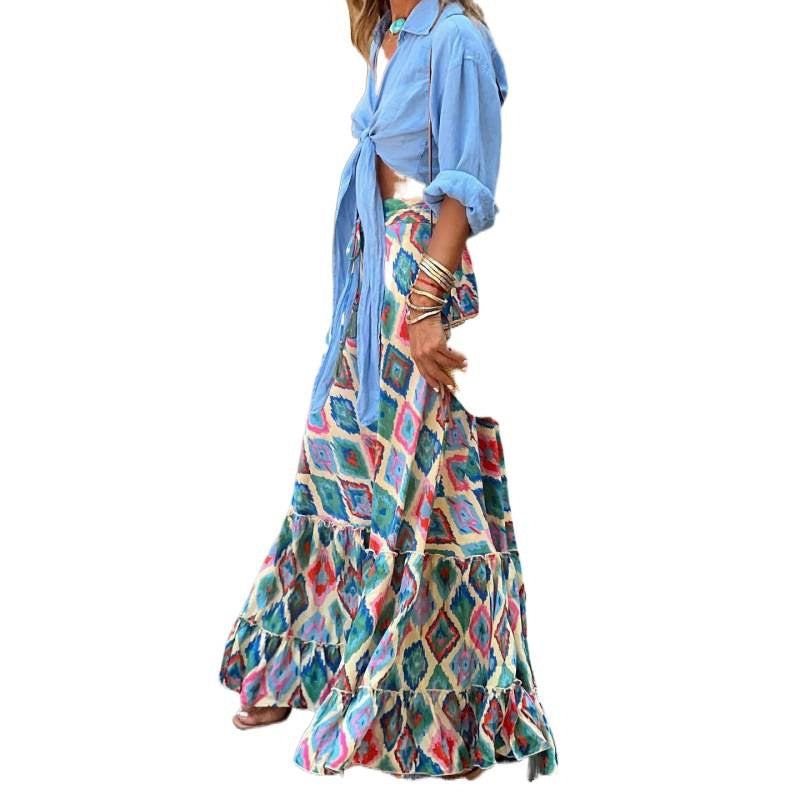 Women's maxi dress with cheerful pattern Skjora