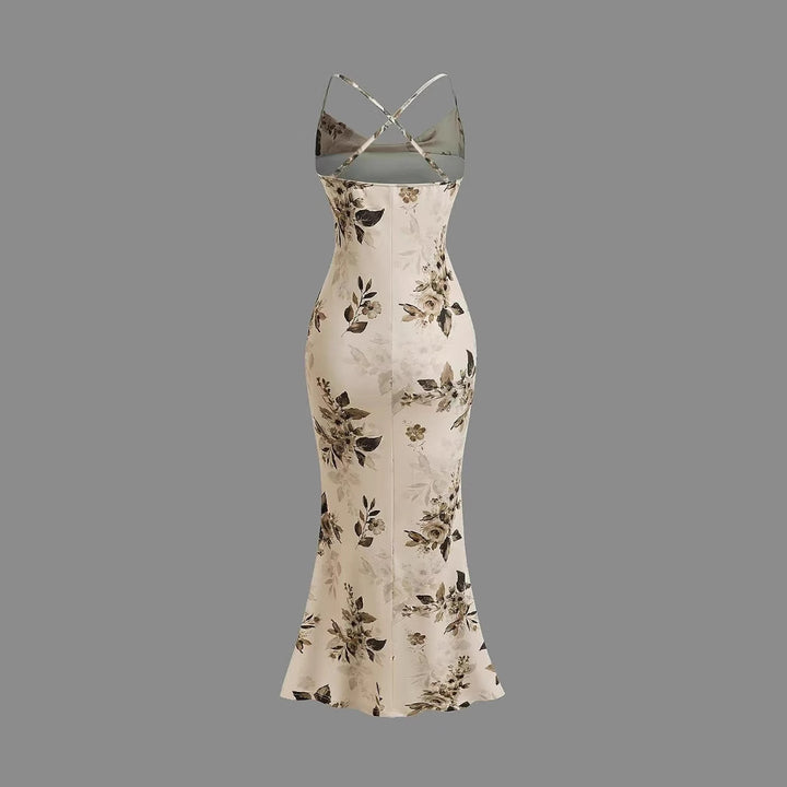 Dame Elegant maxikjole med blomsterdekor og rynker Skjora