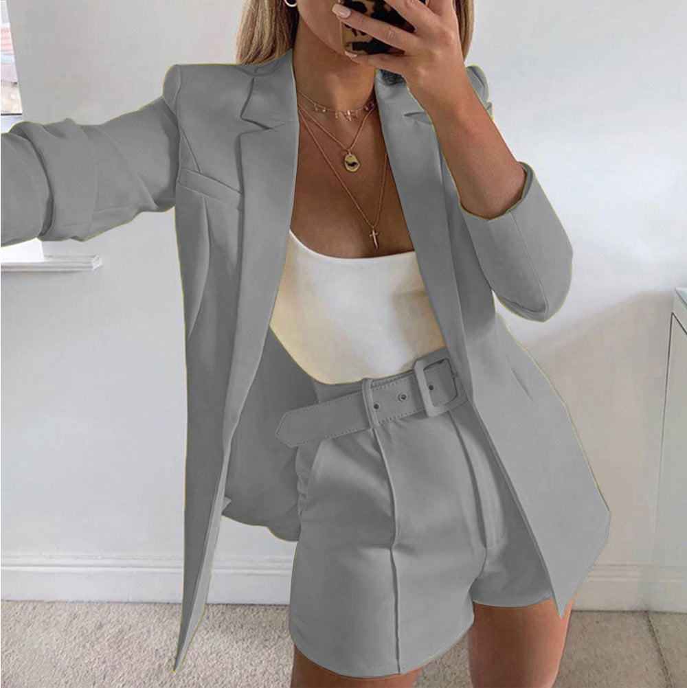 Dame Modisk Blazer-set med figursydd snitt og høy midje shorts Skjora