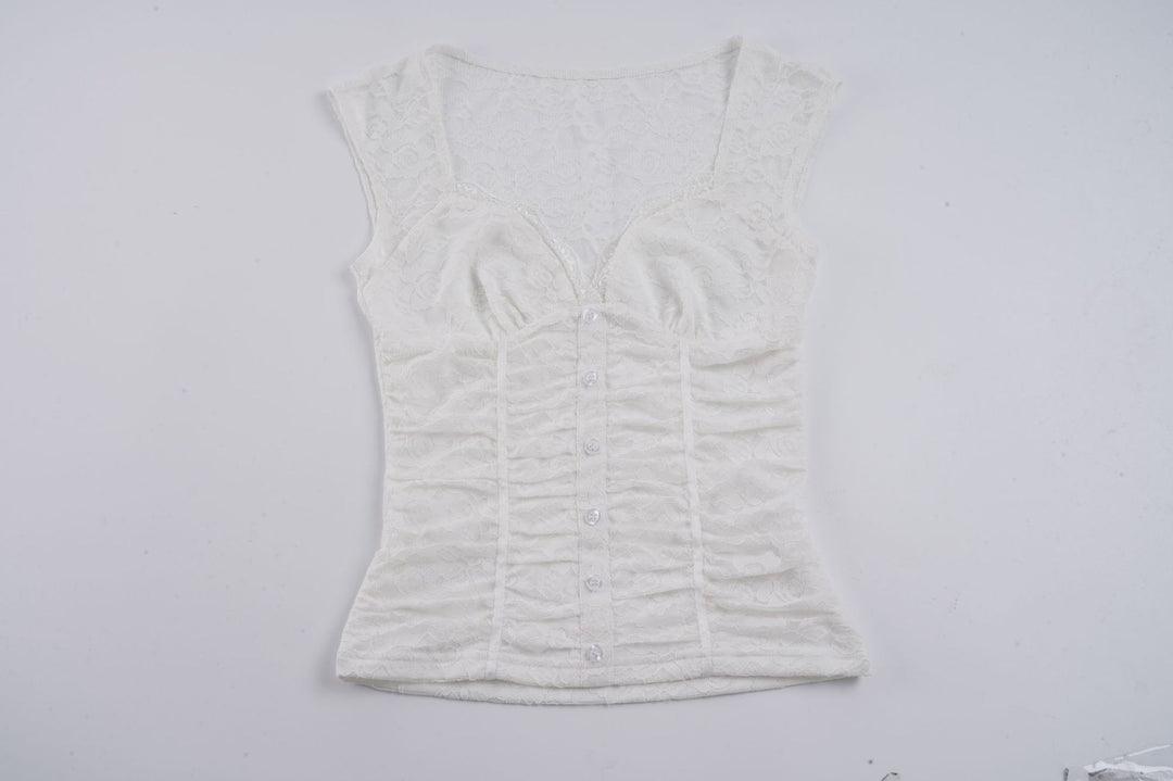 Dame Spiss-Crop-Top med elegant V-hals og volangdetaljer Skjora