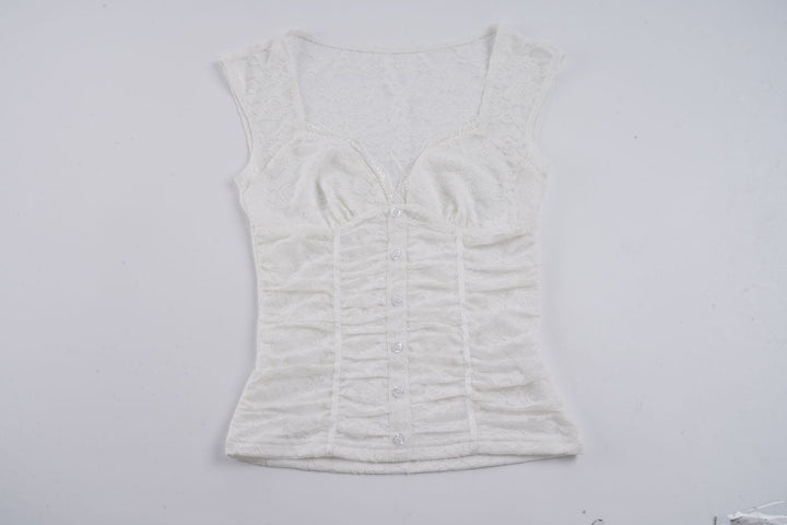Dame Spiss-Crop-Top med elegant V-hals og volangdetaljer Skjora