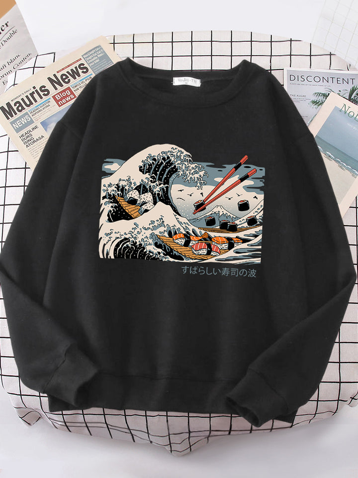 Dame sweatshirt med kunstnerisk bølgedesign og behagelig passform Skjora