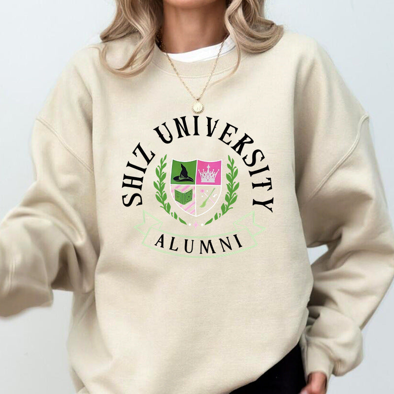 Dame Oversized Sweatshirt med universitetsemblem og avslappet snitt Skjora