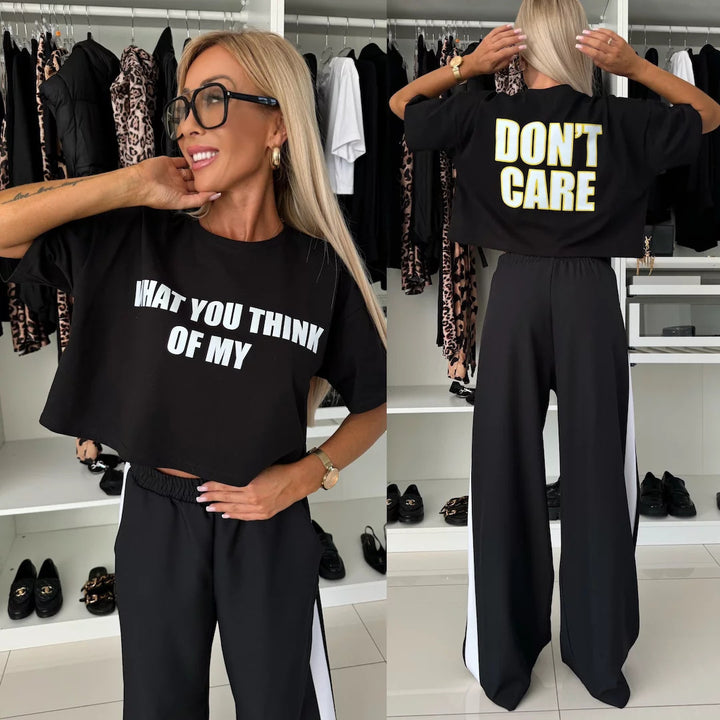 Damer casual crop topp og brede joggerbukser sett Skjora