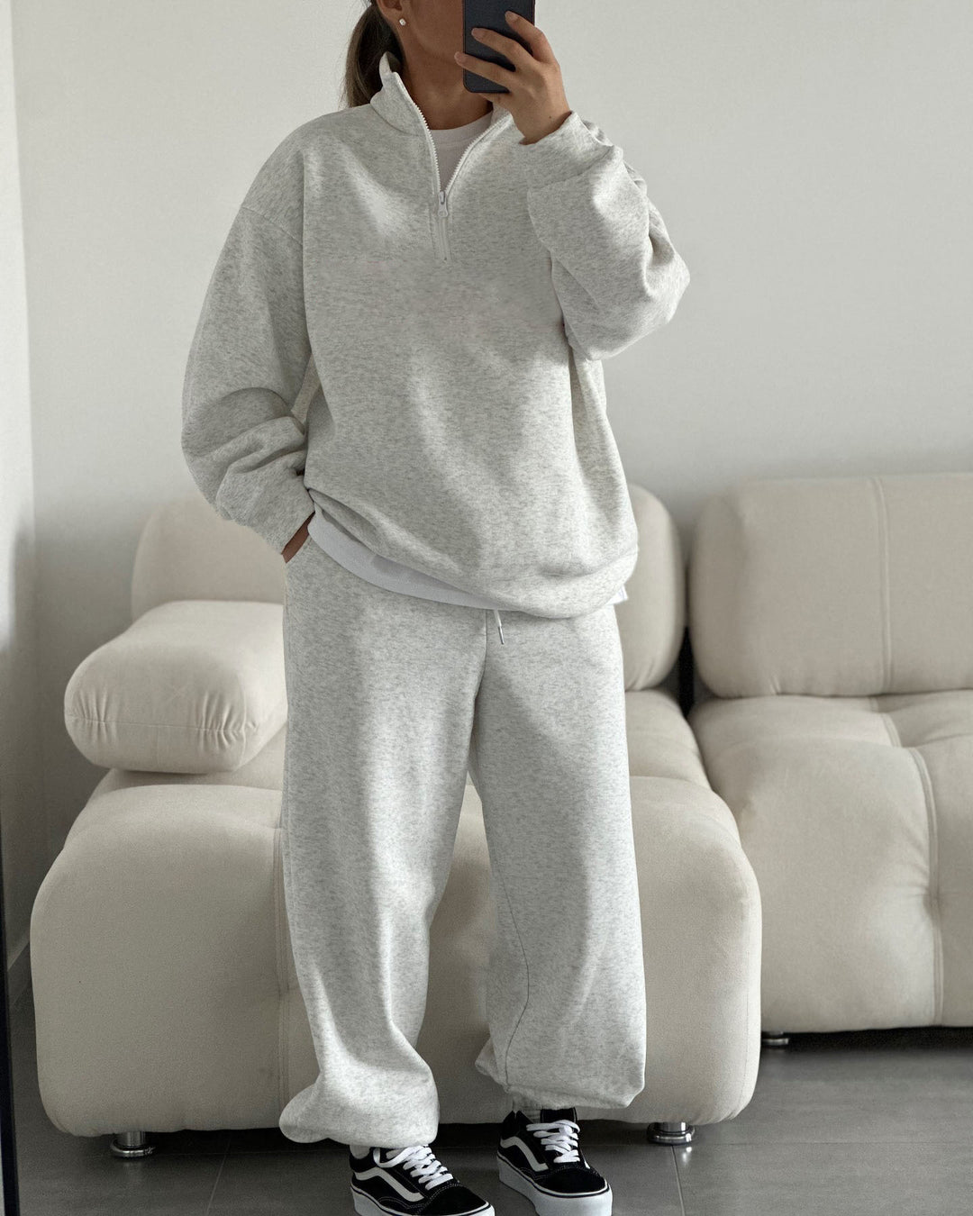 Damer casual fleece topp og komfortabel joggebukse sett Skjora