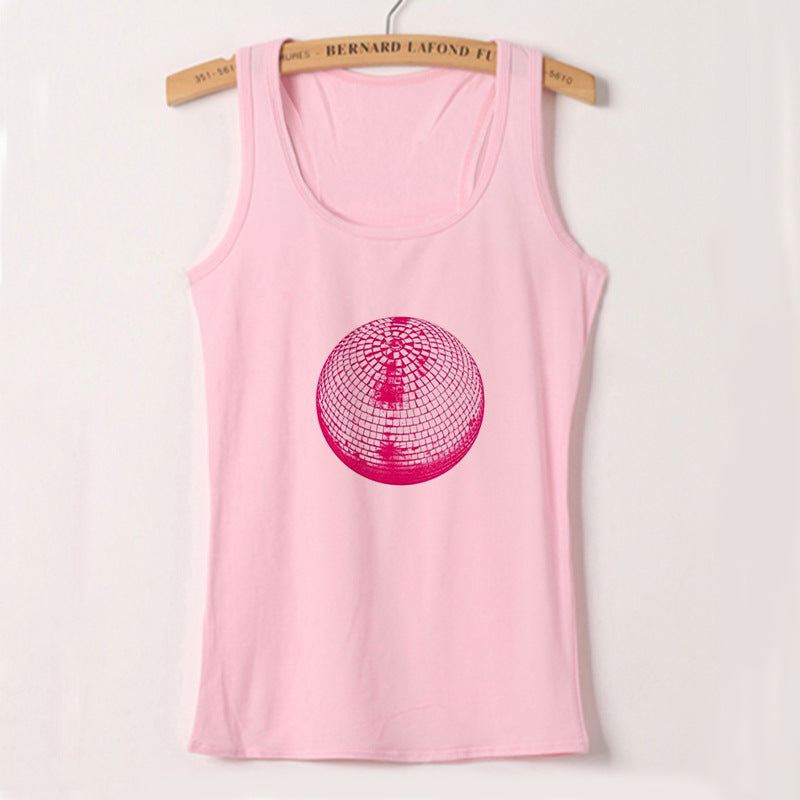 Dame cropped T-skjorte med kreativt speilball-design Skjora