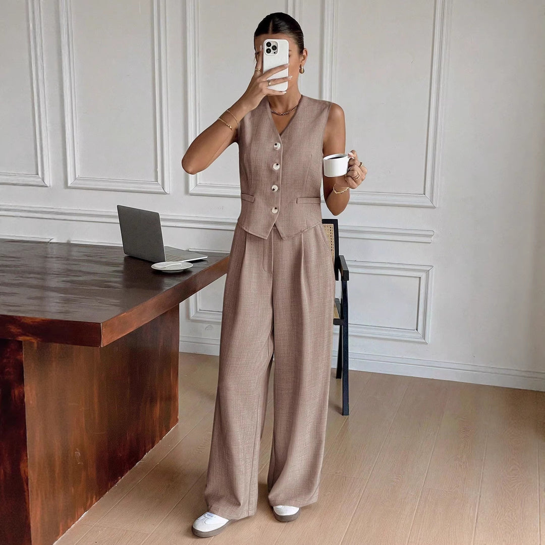 Damer Elegant dress med ermeløs blazer og vide bukser Skjora