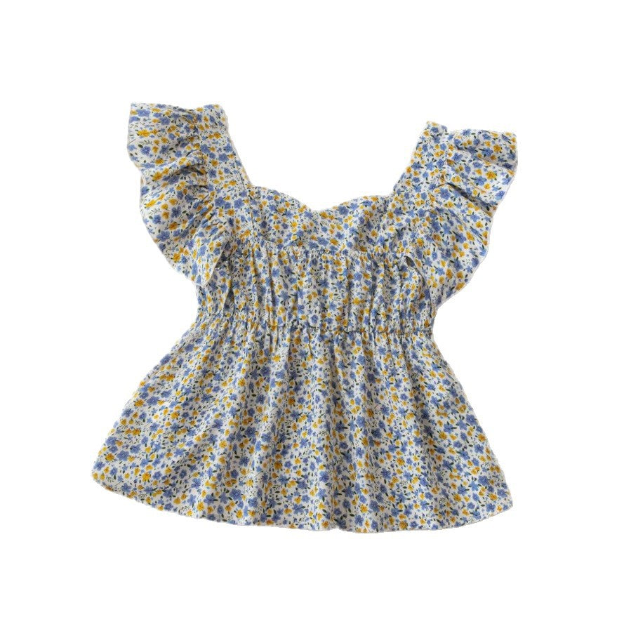 Dame blomst Bluse med rufsedetaljer og flytende snitt Skjora