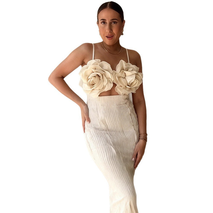Damer crop top med blomstret 3D blomsterapplikasjoner og elegant snitt Skjora