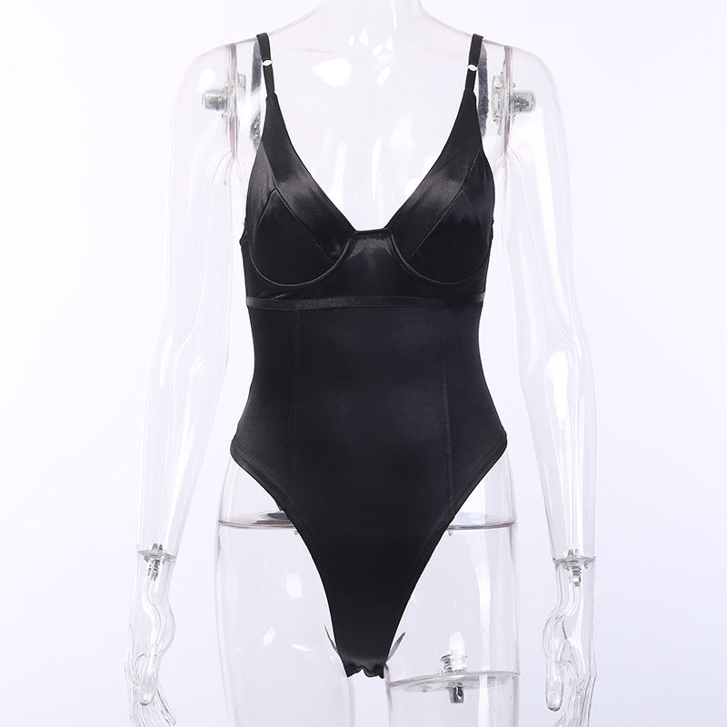Dame Satin-Bustier-Top med dyp V-hals og elegant passform Skjora