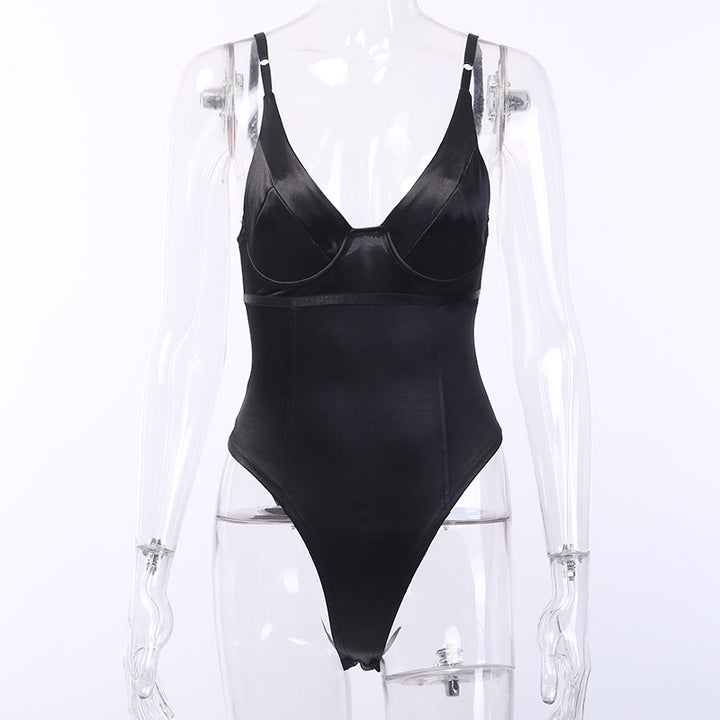 Dame Satin-Bustier-Top med dyp V-hals og elegant passform Skjora
