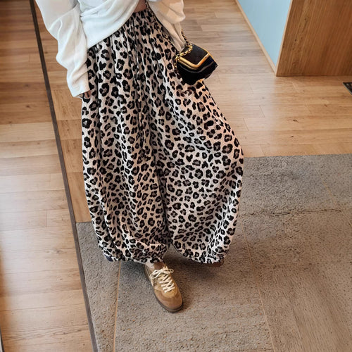 Damer Bredt snittet leopardmønstret skjørt med elastisk midje Skjora
