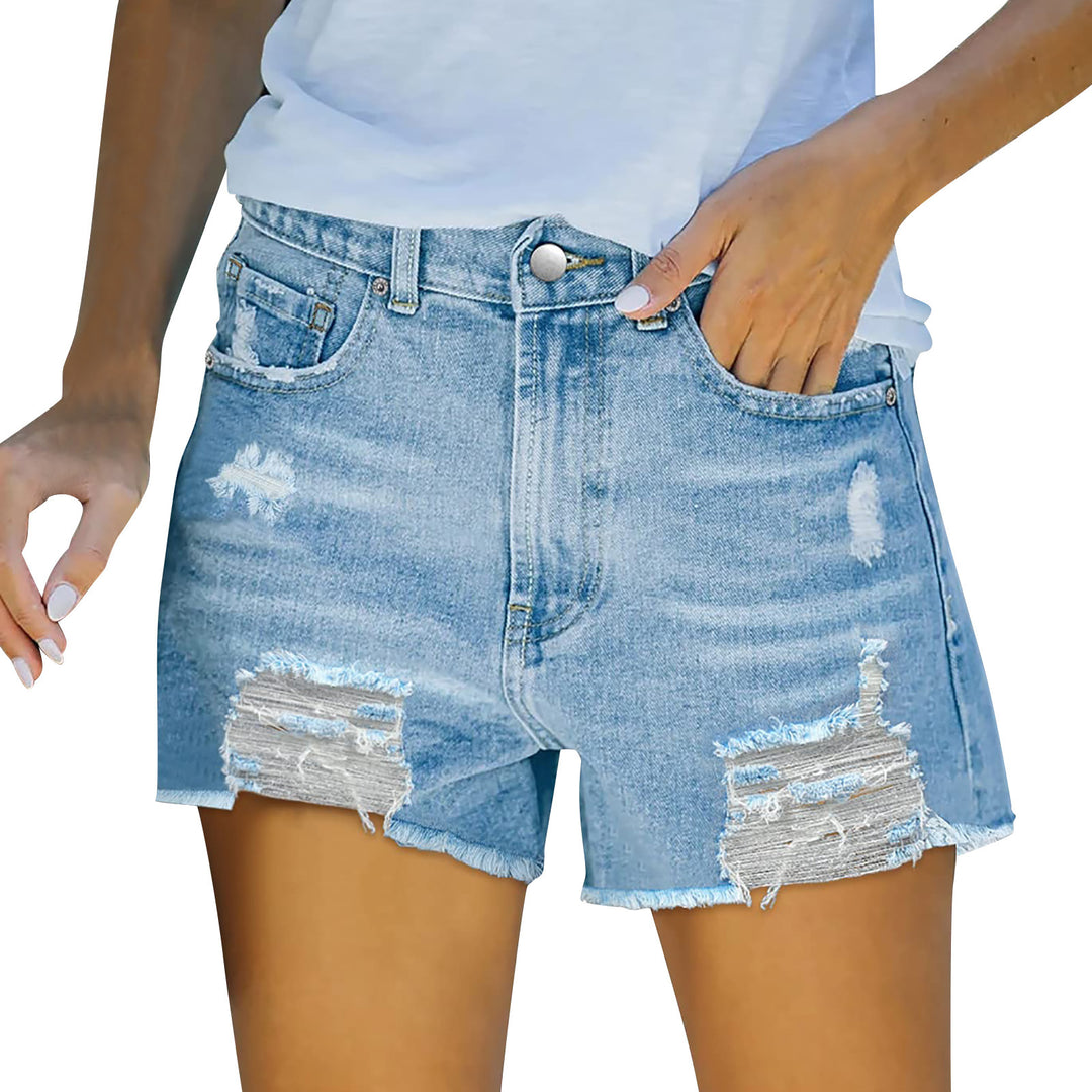 Damer Høyt skjærte Ødelagte Denim-shorts med forseggjorte frynser Skjora