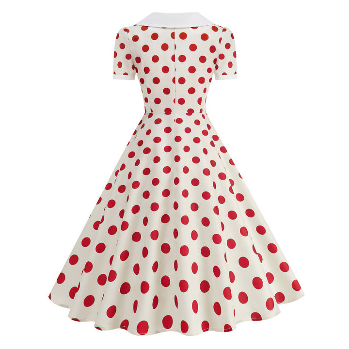 Dame Retro Maxikjole med Krage og Dots Skjora