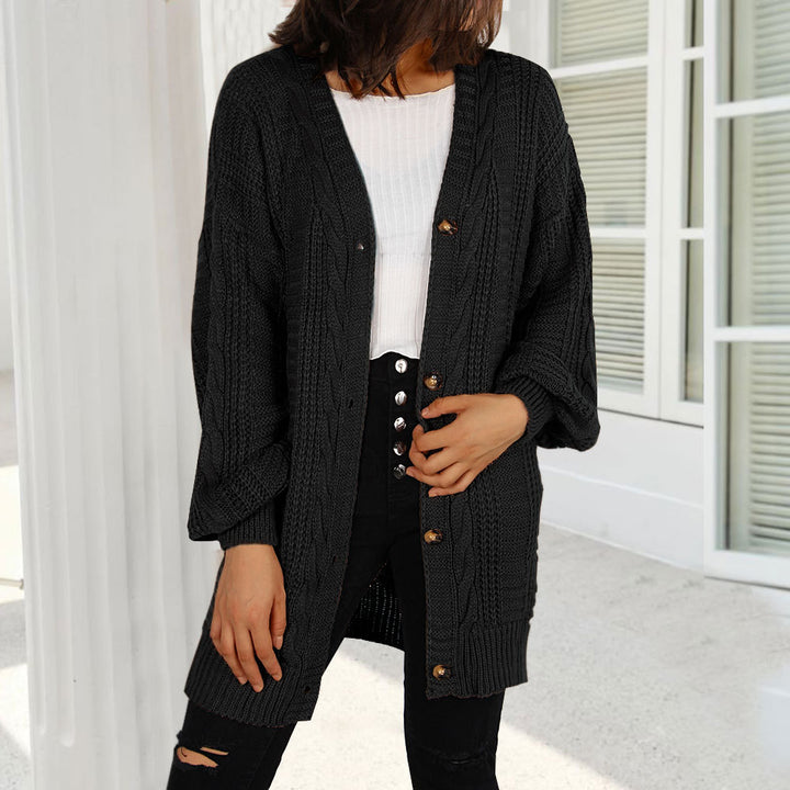 Dame chunky strikket cardigan med elegant knappestolpe og vide ermer Skjora