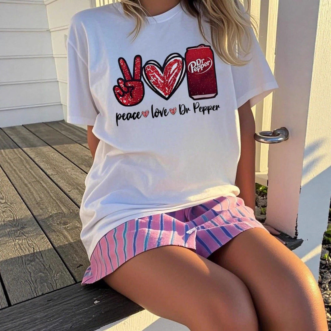 Women's T-shirt with creative Peace & Love graphic design Skjora