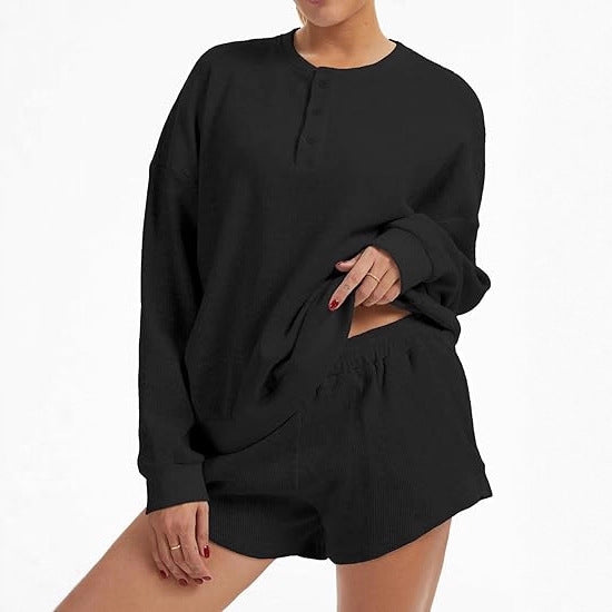 Kvinne Casual Overdimensjonert Genser og Shorts Sett Skjora