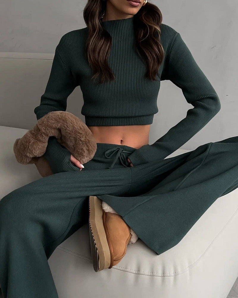 Kvinne’s kortermet strikket jumpsuit med vid ben og elastisk midje Skjora