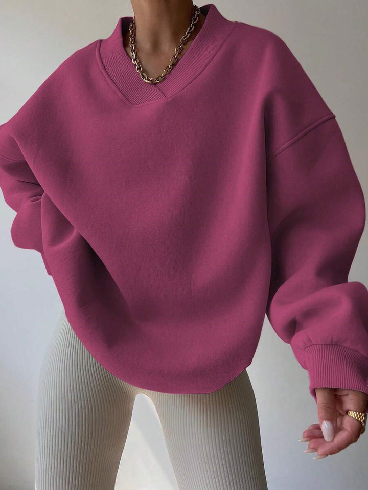 Kvinne Oversized Sweatshirt med V-hals og Bred Søm Skjora