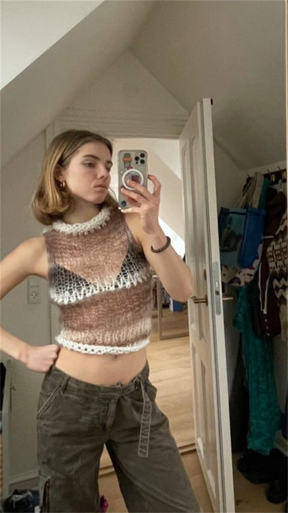 Damer trendy Cropped topp med raffinerte nett- og ribbe detaljer Skjora