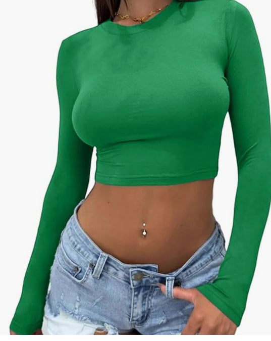 Dame elegant langermet crop-top laget av hudvennlig materiale Skjora