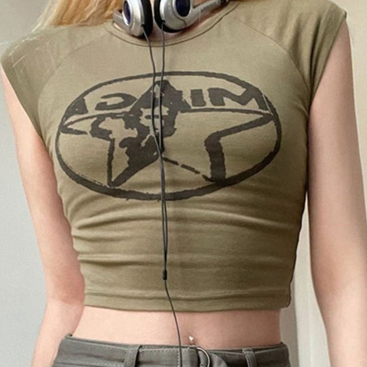 Ladies' Crop Top with Creative Graphic Print and Fitted Cut Skjora