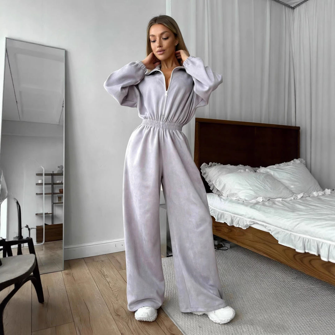 Kvinne fleece ledddress med høy krage og elastisk bånd